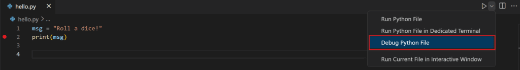  شروع دیباگر پایتون