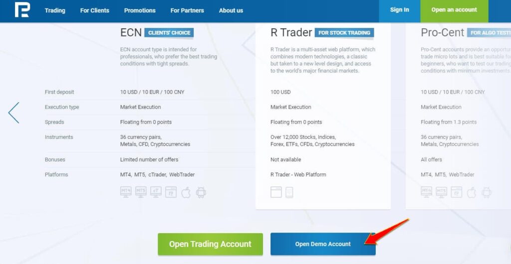 ایجاد حساب دمو در روبو فارکس