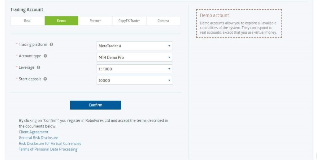  حساب آزمایشی در روبو فارکس