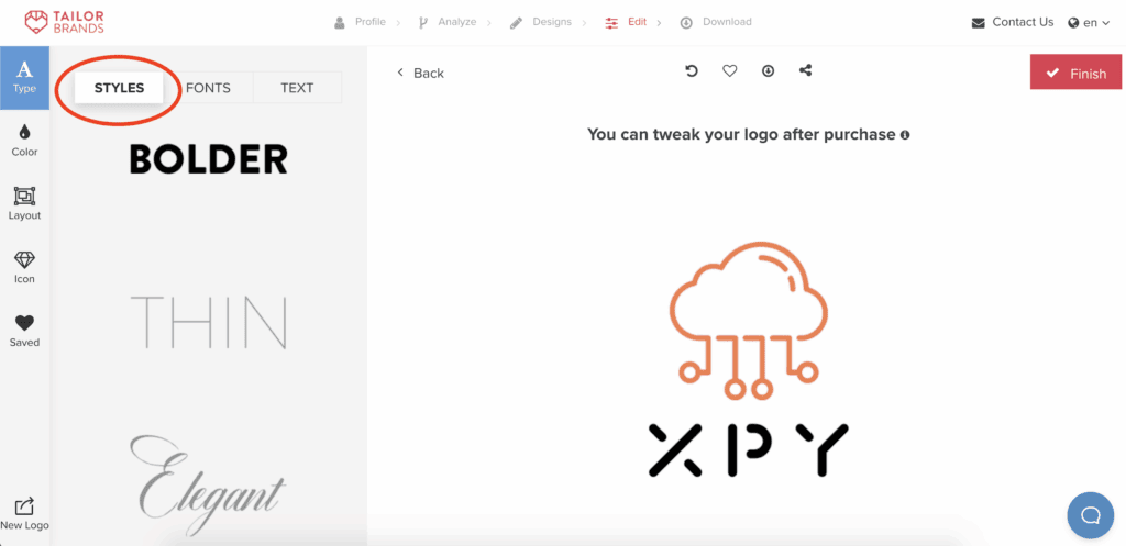 Tailor Brands Logo Maker برای طراحی لوگو