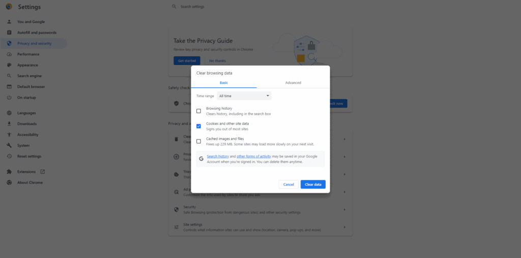 پاک کردن کش مرورگر برای حل رفع خطای مسدود شدن کوکی در وردپرس