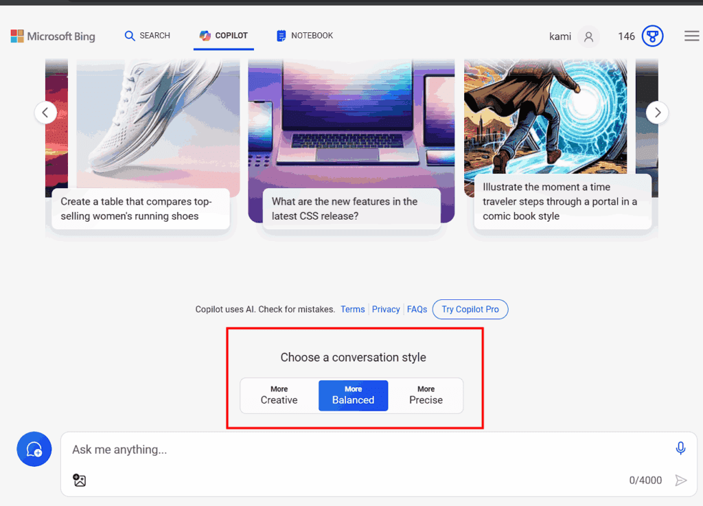 سبک های مکالمه Copilot