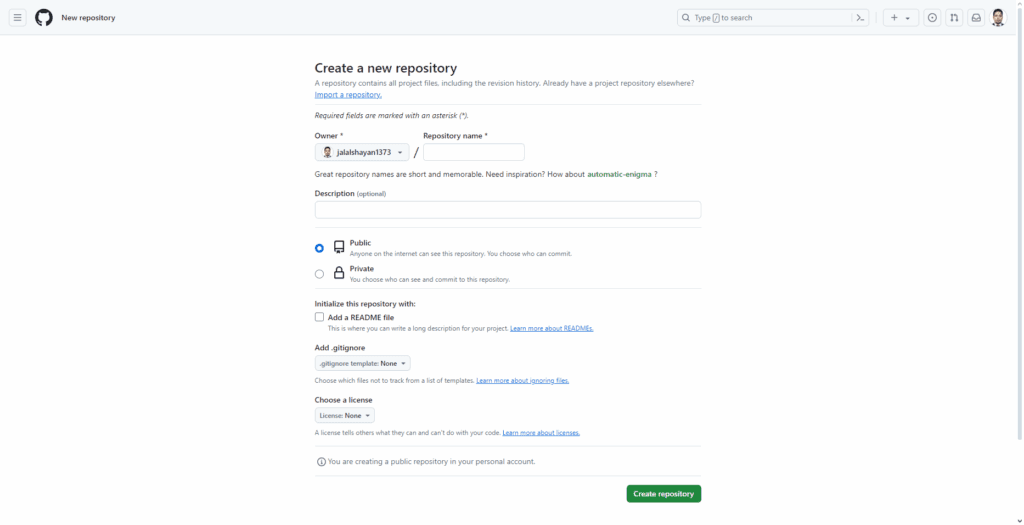 تلاش برای ساخت ریپازیتوری در گیت هاب