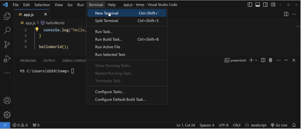 آموزش جاوا اسکریپت در ویژوال استودیو 7 آموزش جاوا اسکریپت در ویژوال استودیو برای اجرای برنامه با استفاده از ترمینال