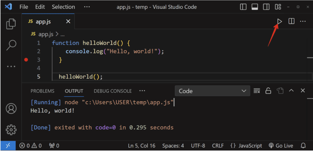 آموزش جاوا اسکریپت در ویژوال استودیو 10 آموزش جاوا اسکریپت VS Code برای اجرای برنامه با افزونهی CodeRunner