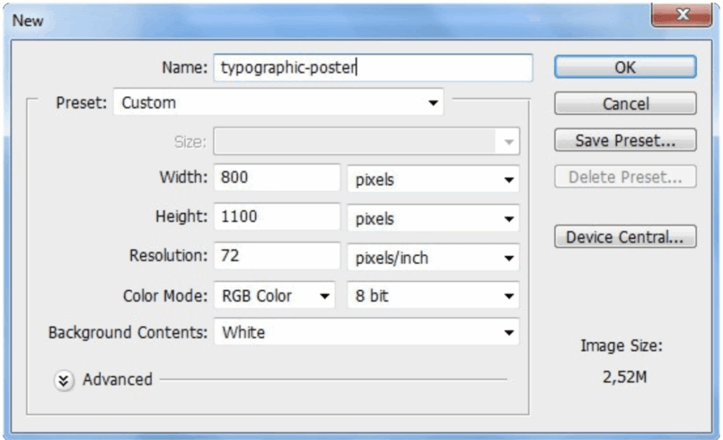 ساخت پوستر در فتوشاپ به صورت عملی 2 ایجاد سند جدید در فتوشاپ