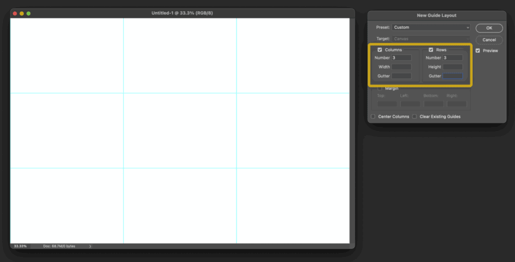 چیدمان عکس در فتوشاپ به صورت گام به گام 3 ایجاد یک شبکه با استفاده از راهنماها