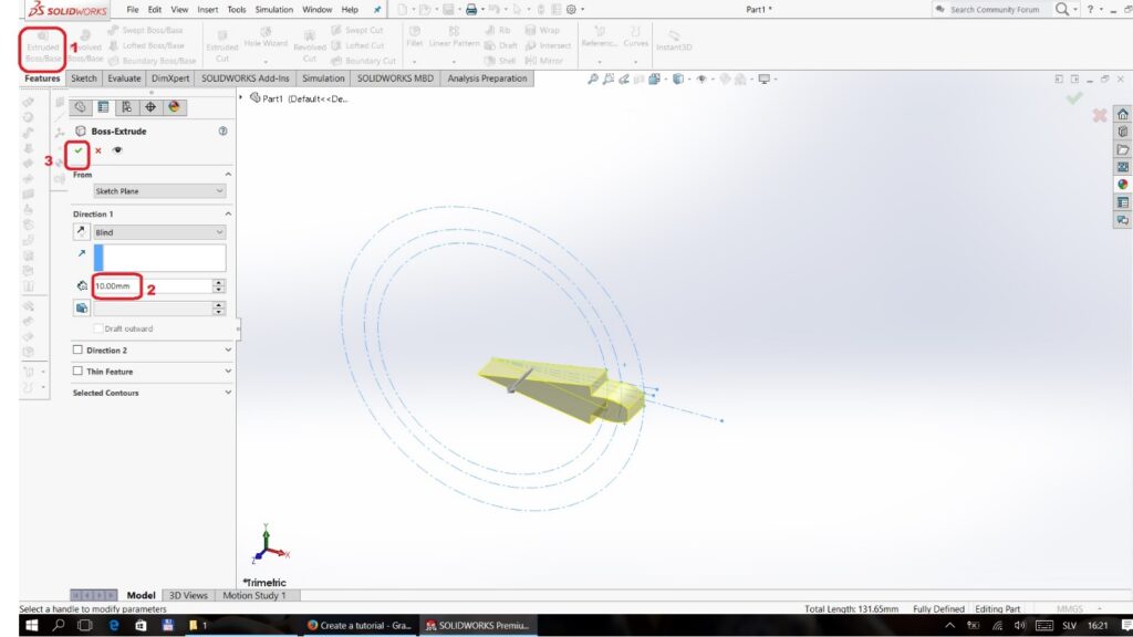 آموزش طراحی چرخ دنده در سالیدورک به صورت گام به گام و تصویری 6 حجم دادن به طرح