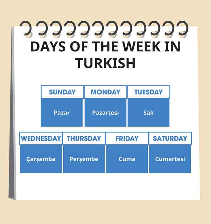 روزهای هفته به زبان ترکی