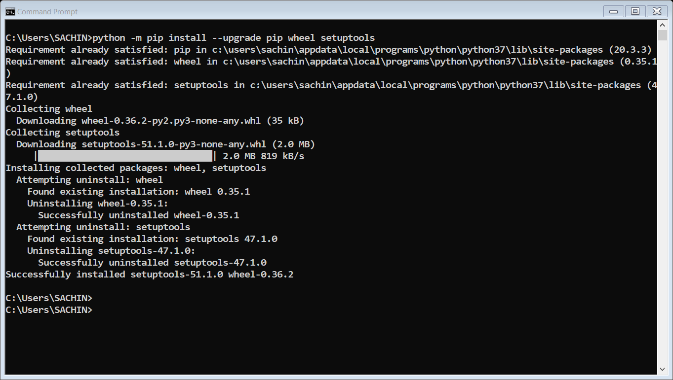 به‌روزرسانی ابزارها و پیپ پایتون برای نصب kivy 