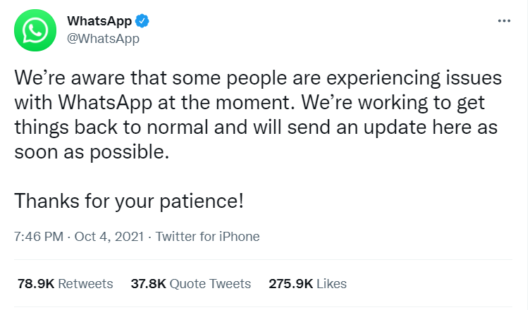 اختلال در اینستاگرام، واتسپ و سایر اپلیکیشنهای فیسبوک 2 توییت واتسپ