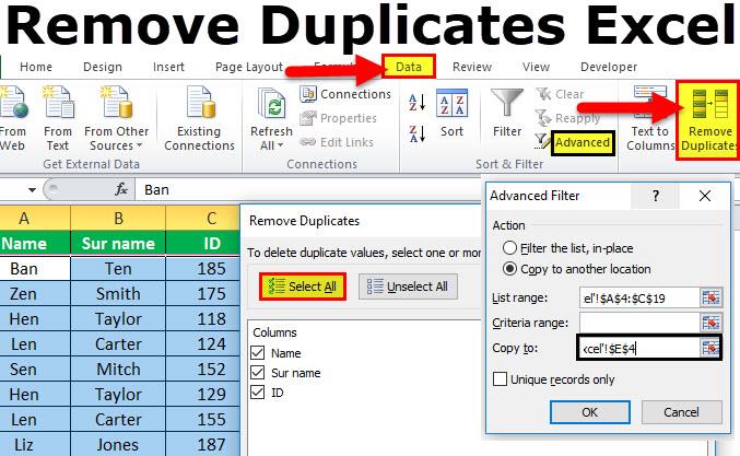 remove duplicates excel