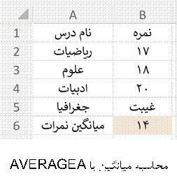 محاسبه میانگین با AVERAGEA 