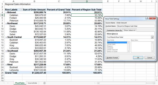 نمایش درصدی فروش محصول نسبت به فروش کل Pivot Table وقتی ساخته می‌شود، ذاتا مقدار کل هر ردیف یا ستون را نشان می‌دهد. با این‌حال، ارقام