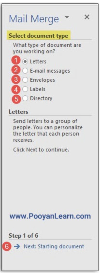 روش step by step mail merge wizard برای ادغام پستی