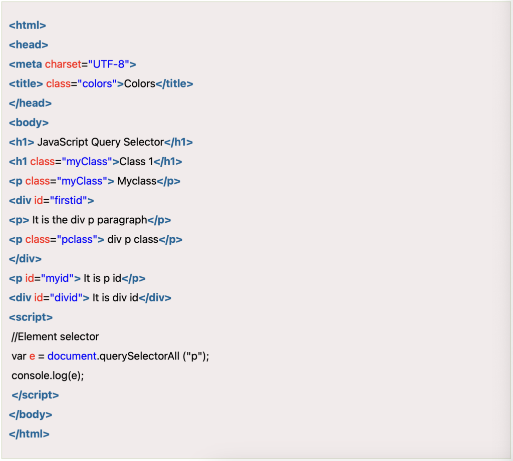 مثال عملی برای پیاده‌سازی Queryselectorall در جاوا اسکریپت