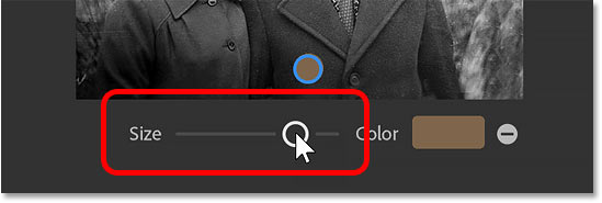 نوار لغزنده اندازه نقطه کانونی در فیلتر Colorize فتوشاپ