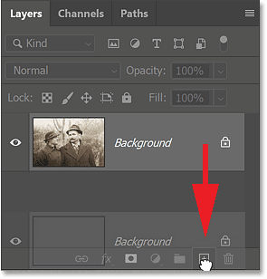 Dragging the Background layer onto the New Layer icon in Photoshop's Layers panel