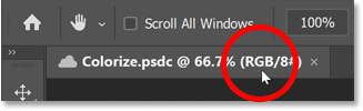 The document tab in Photoshop showing the current color mode