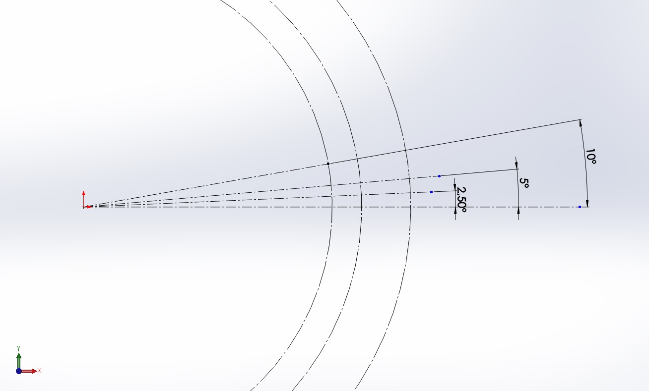 انتخاب خط مرکزی و رسم 4 خط برای کشیدن چرخ دنده در سالیدورک