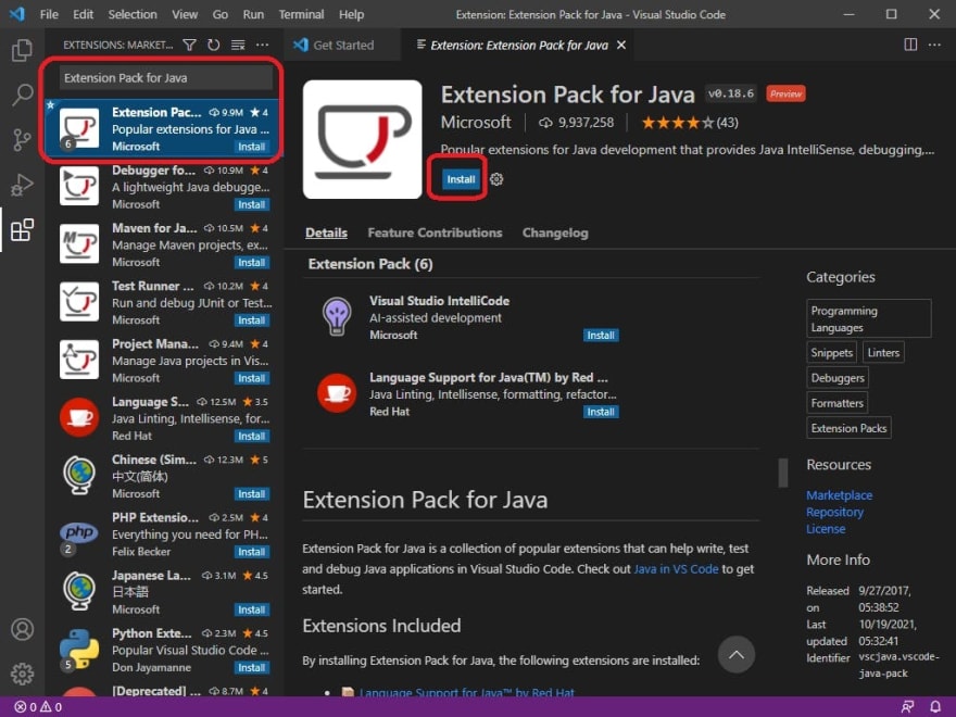Extension Pack for Java