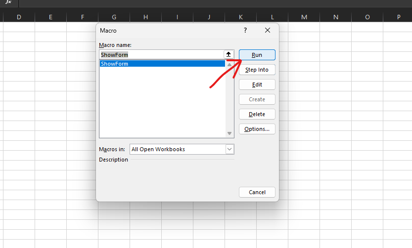 اجرای ماکرو برای نمایش فرم