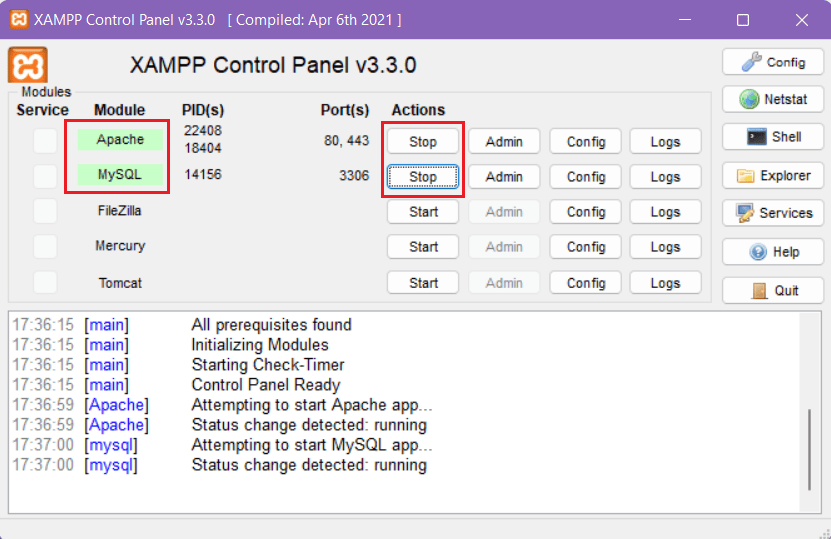آموزش نصب وردپرس روی لوکال هاست (گامبهگام و تصویری) 3 اجرای XAMPP Control Panel