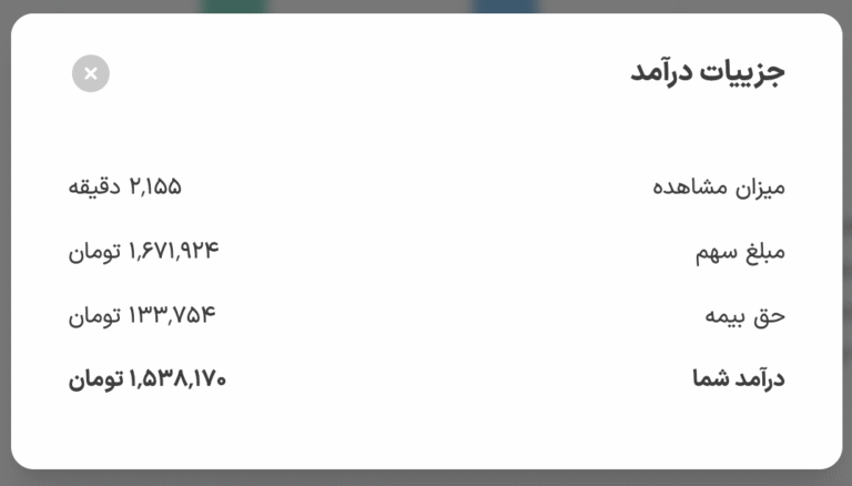 مشاهده گزارش درآمد مدرس 8 جزئیات اشتراک